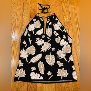 Leaf Pattern Halter Top - Black and Tan
